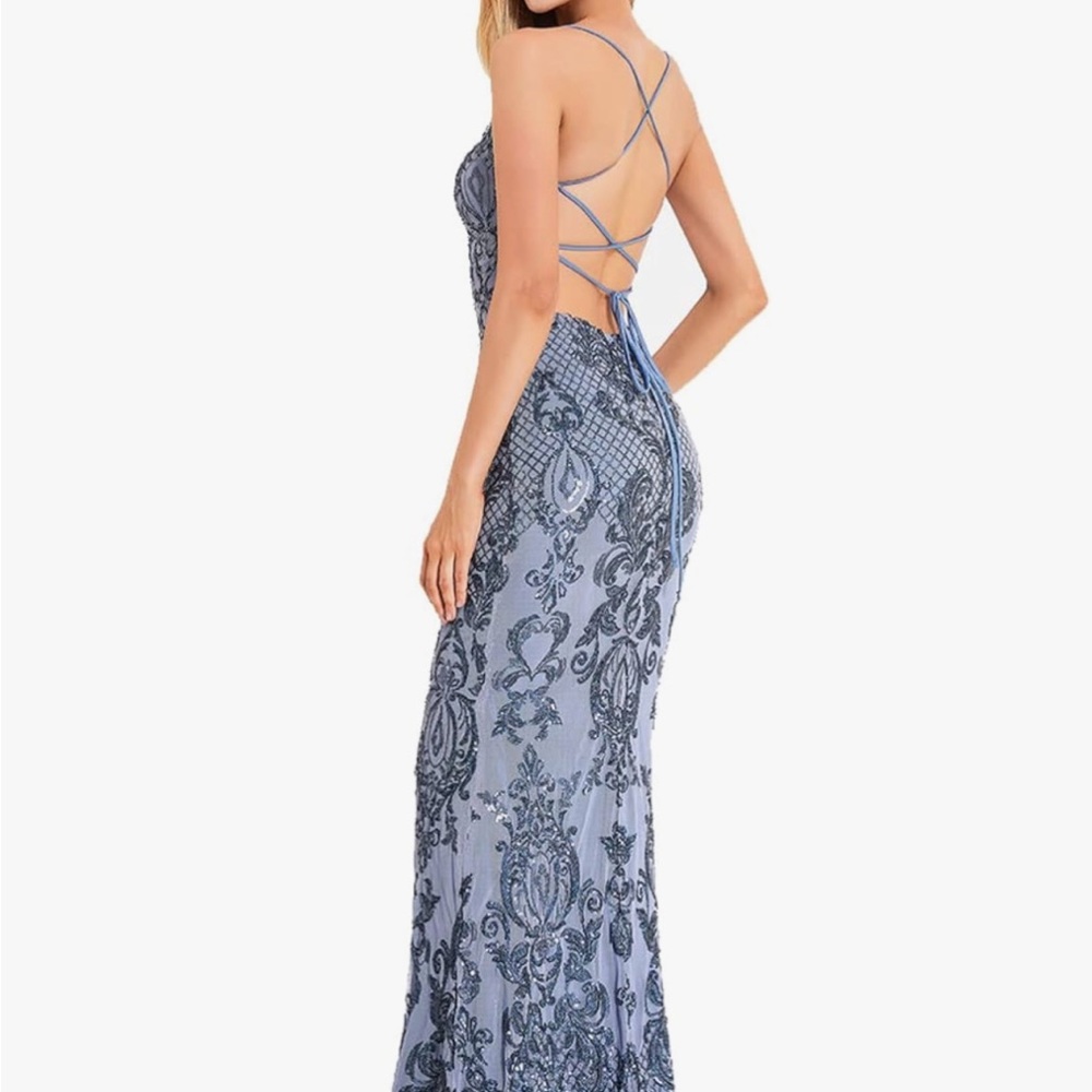 Women's V-Neck Suspender Sparkling Sequin Dress Spaghetti Strap Backless Sexy - Picture 3 of 7